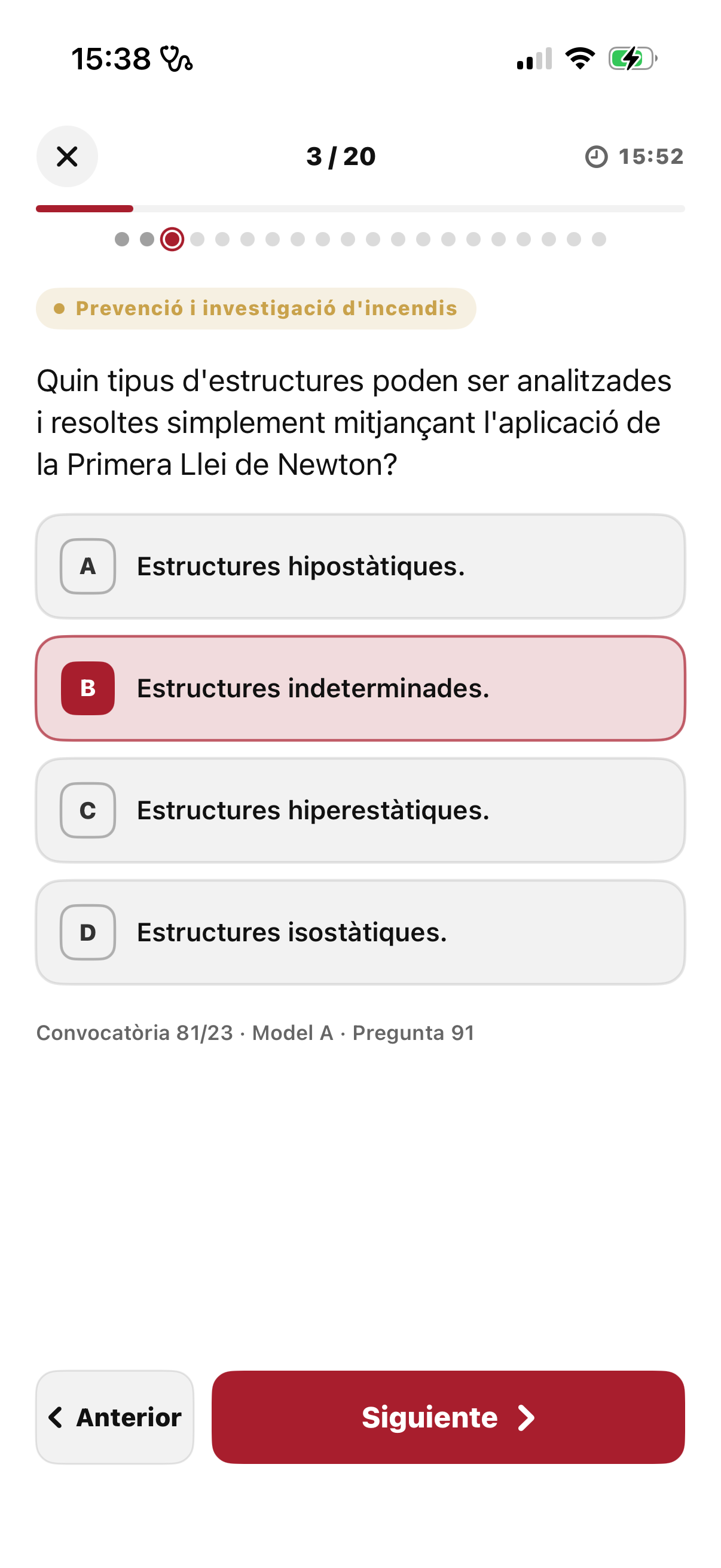 Pregunta de test de prevención de incendios